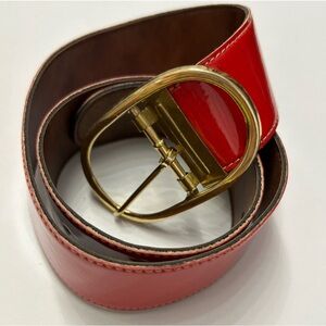 Insane Vintage Red Leather Belt with Gold Buckle